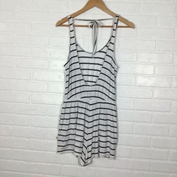 RESORTWEAR LA vie en rose Navy blue white openback stripes shortall, cover up XS - Picture 2 of 6